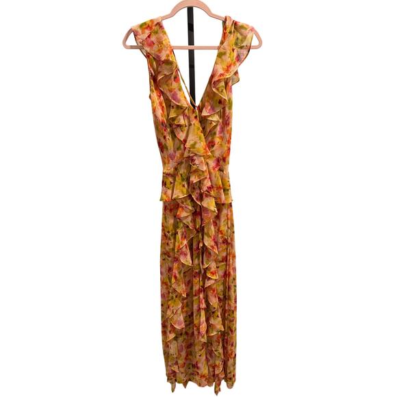 MISA Los Angeles Claudita Golden Floral Ruffle Chiffon Garden Maxi NWT $490 XS - Picture 3 of 5